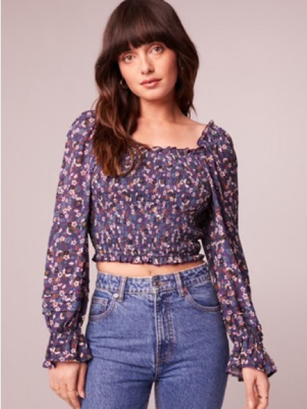 NWT Band Of The Free Agathe Purple Floral Smocked Crop Top Size M